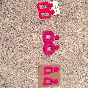 set of 3 pink dangly earrings
